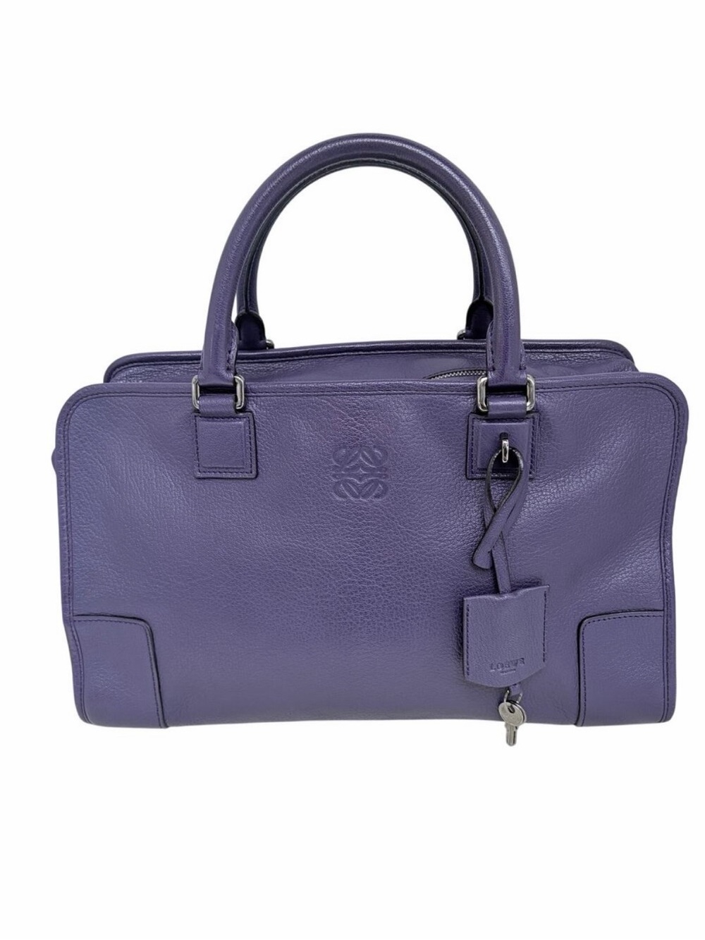 Loewe Amazona 36 Purple Leather Top Handle Bag Silver Hardware COA Dustbag Keys
